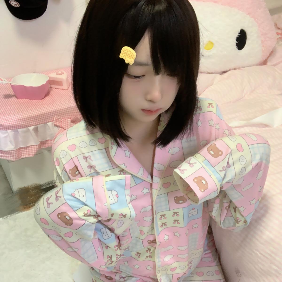 原创小熊格子印花睡衣短袖套装