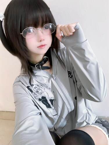 Ruibbit原创设计灰色涂鸦防晒衣服外套连帽夏宽松长袖卡通可爱女