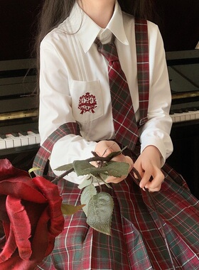 Ruibbit自制S优等生四色刺绣长袖衬衫单边风琴褶口袋少女春秋新品