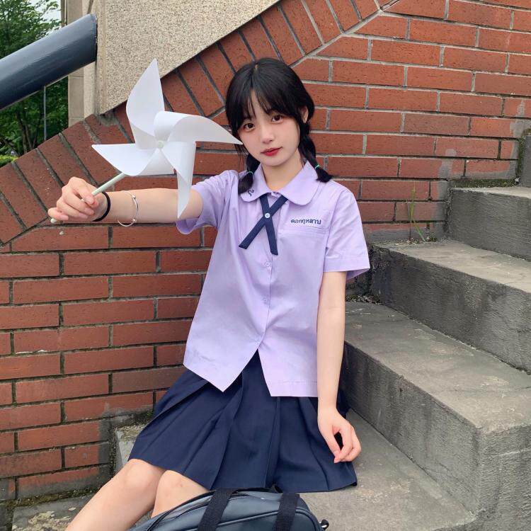 RUIBBIT ORIGINAL HOMEMADE ROSE PRIVATE THAI UNIFORM SHIRT COLLEGE SENSE EXCELLENT CAMPUS SUMMER GIRL