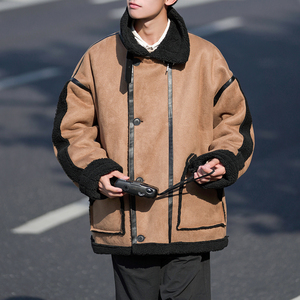 相机片新款皮毛一体外套羊羔毛棉服潮男大码棉衣 2701  P115控158图片