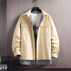 Fake two-piece plaid jacket jacket jacket trendy men's short loose chrysanthemum print jacket 3D wall photo