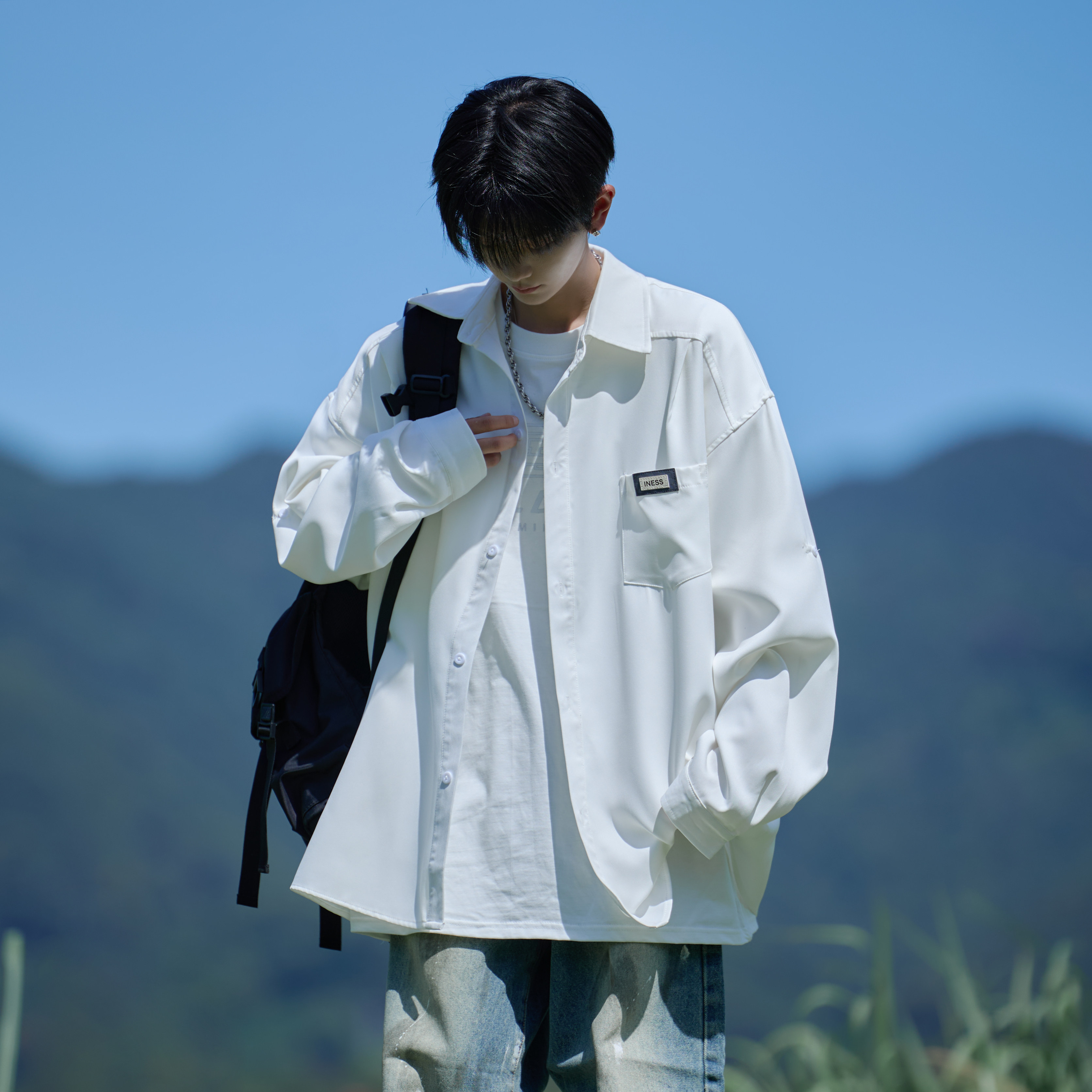 相机片2025大码长袖衬衫港风秋季男纯色衬衣666P48控68,男装衬衫,电商A029A
