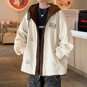 大码撞色连帽外套假两件青年男休闲夹克 港风外景 6635 P98控138，男装夹克，电商A029A