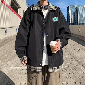 外景秋款格子拼接外套 潮男流行休闲夹克A029A 6652 P85控128图片