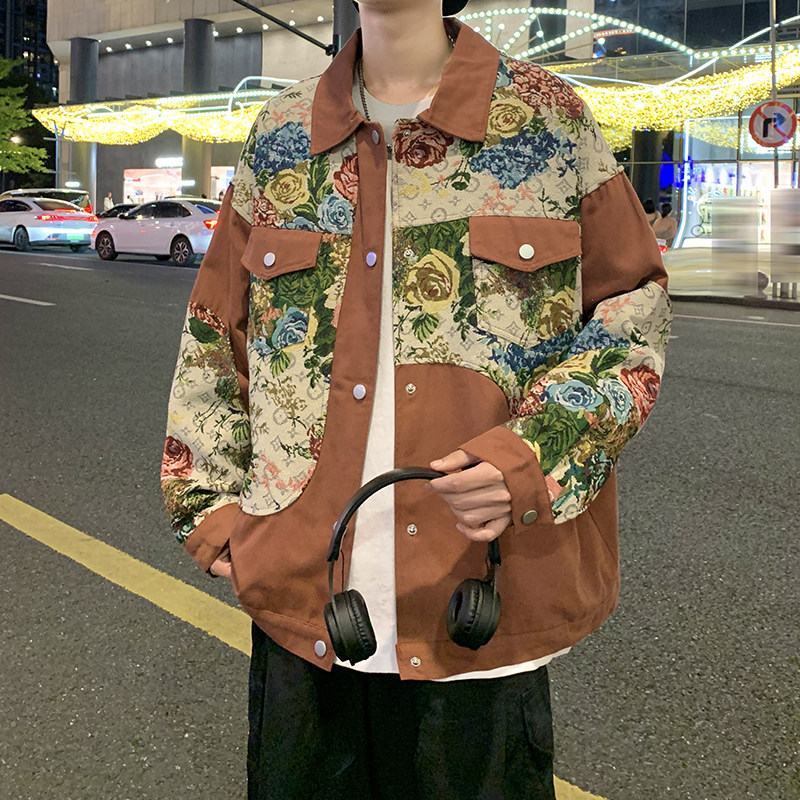 外景港风潮文艺男夹克个性日系宽松刺绣碎花外套2881P75控108,男装夹克,电商A029A