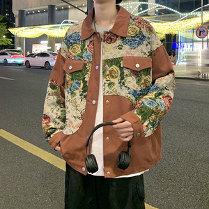 外景港风潮文艺男夹克个性日系宽松刺绣碎花外套 2881 P75控108图片