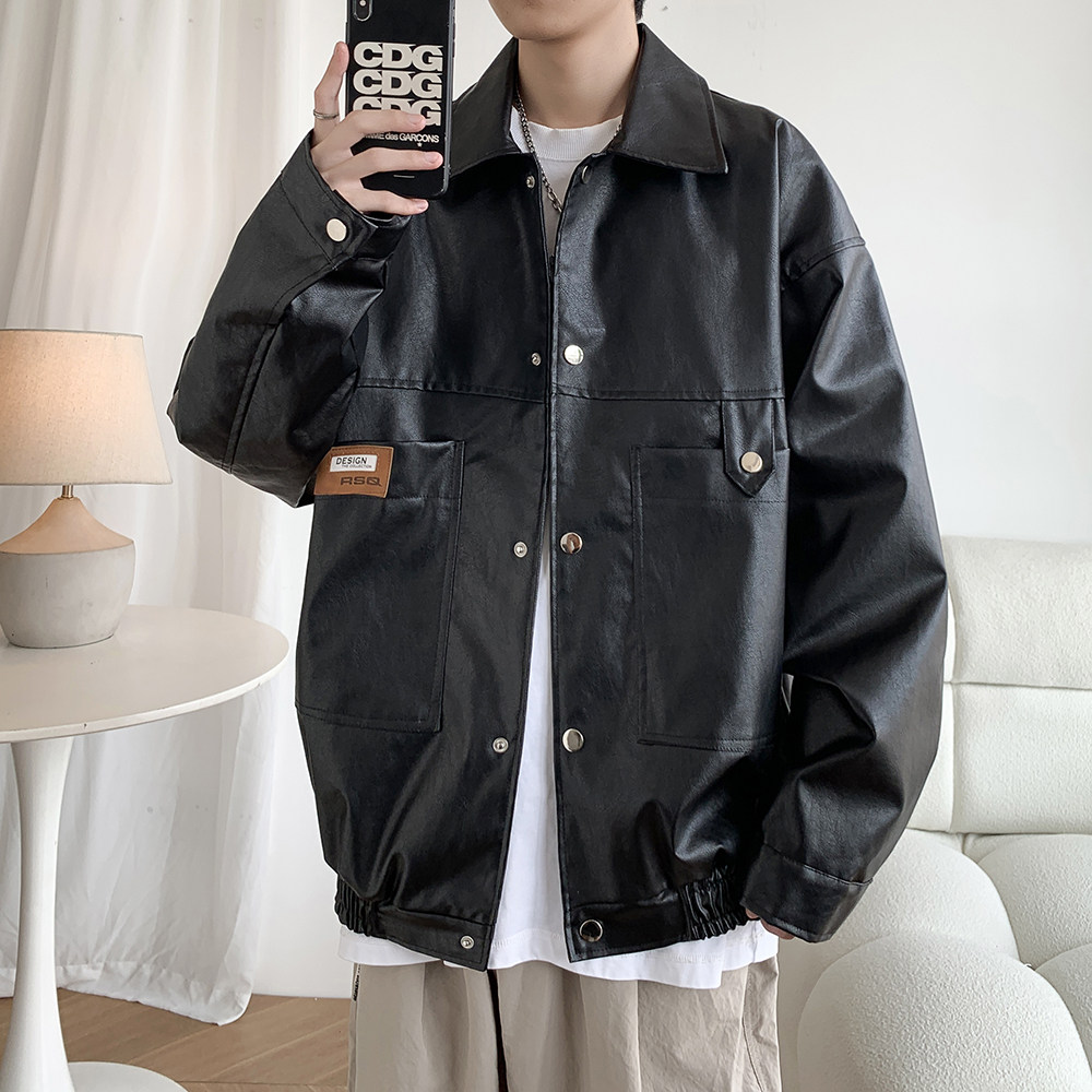 新款日系皮衣外套纯色机车服男潮牌大码休闲夹克2861P85控118,男装夹克,电商A029A