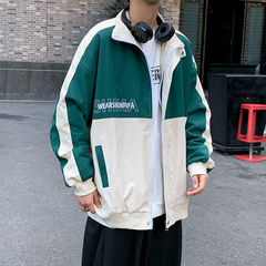 Student stand collar color matching jacket casual jacket chaomen Hong Kong style short letter jacket