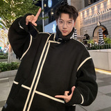 港风大码外套冬装羊羔毛棉服男加绒加厚棉衣2906P118控168，男装棉衣，电商A029A