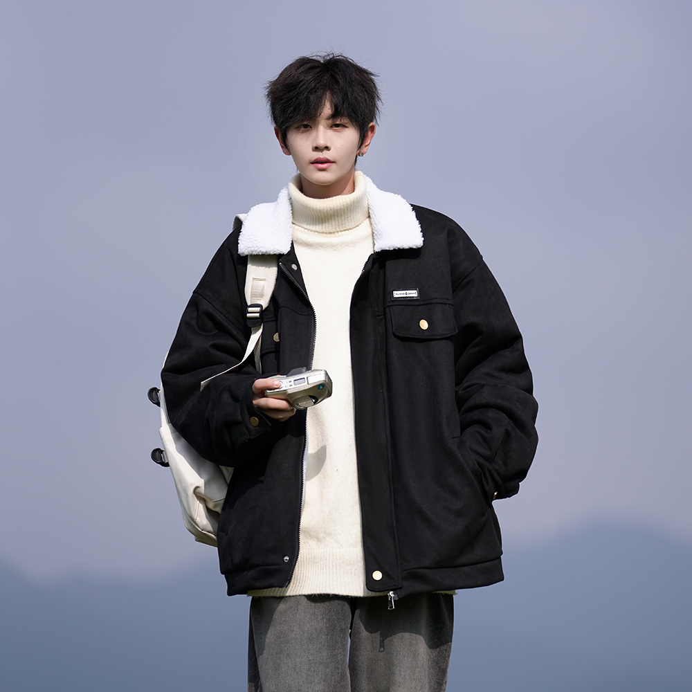 休闲棉服日系复古羊羔毛加厚外套港风棉衣相机片2903P88控128，男装棉衣，电商A029A