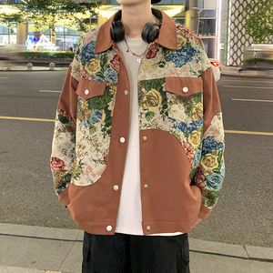 外景港风个性日系潮文艺男夹克宽松刺绣碎花外套 2881 P75控108图片