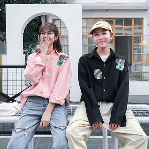 小松鼠潮男女衬衣情侣长袖衬衫 港风大码宽松外套A029A C107 P50图片