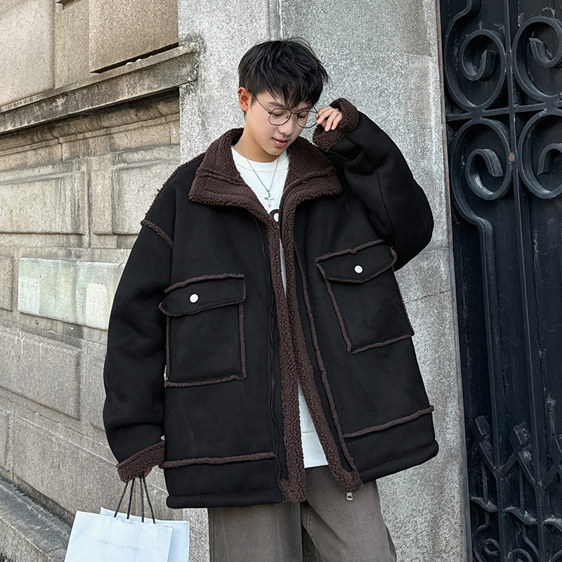 休闲羊羔绒外套冬季保暖大码棉服 男皮毛一体棉衣 2901 P118控168，男装棉衣，电商A029A