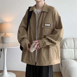 大码纯色男款棒球服翻领青年日系夹克港风百搭外套 2895 P75控108图片