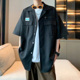 夏季宽松半袖衬衣潮男日系大码短袖衬衫港风内景6607P48控68，男装衬衫，电商A029A