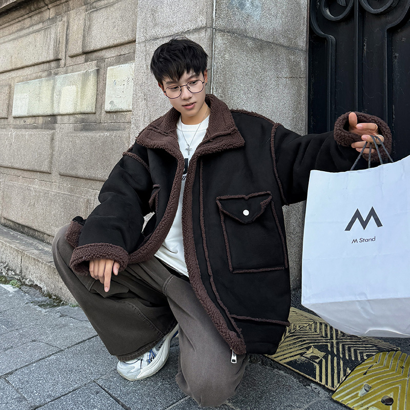休闲羊羔绒外套冬季保暖大码棉服男皮毛一体棉衣2901P118控168，男装棉衣，电商A029A