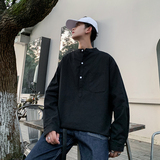 港风纯色宽松套头立领衬衫春秋潮男长袖立领衬衣C163-P45，男装衬衫，电商A029A