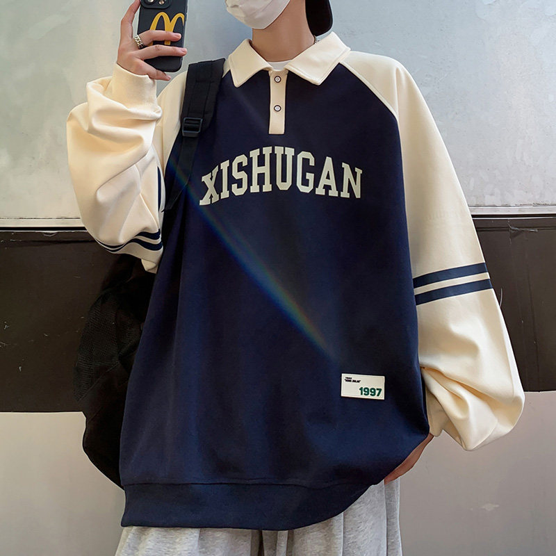 25新款休闲男女情侣卫衣港风宽松潮牌撞色翻领外套2598P50控75,女装短外套,电商A029A
