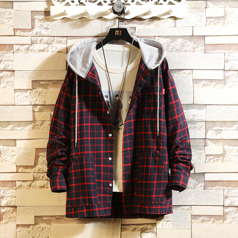 Hanging and clapping bricks, spring and autumn printing, leisure Plaid long sleeve shirt, young student's shirt