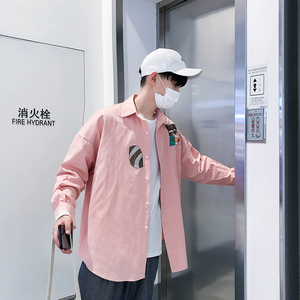 小松鼠潮男衬衣学生长袖衬衫 港风大码宽松外套A029A C107 P50图片