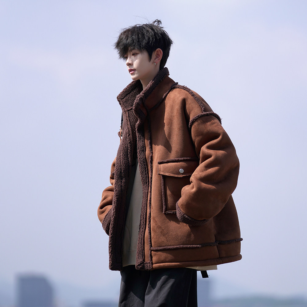相机外景港风羊羔绒外套保暖大码棉服 男加厚棉衣 2901 P118控168图片