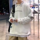 2026年大码港风潮男卫衣假两件条纹外套高街POLO衫2381P55控78，男装Polo衫，电商A029A