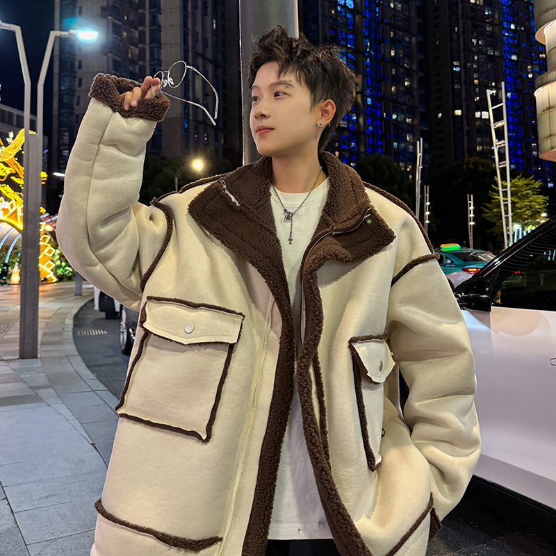 港风羊羔毛外套冬保暖大码棉服男高街加厚棉衣2901P118控168，男装棉衣，电商A029A