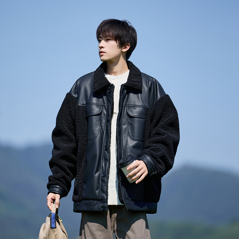 相机片拼接加厚绒外套冬款保暖棉袄男宽松棉衣6681P118控168，男装棉衣，电商A029A