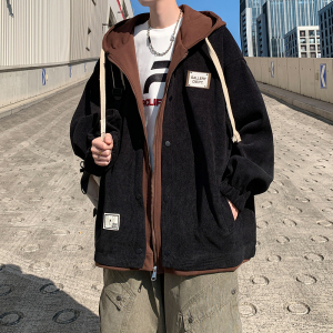 新款撞色连帽外套假两件学院风男休闲夹克港风外景 6635 P98控138图片