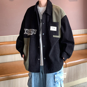 新款撞色拼接灯芯绒休闲夹克潮男休闲外套港风外景6629P68控98