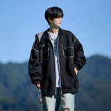 相机片男款大码潮牌简约外套宽松夹克纯色可二开6653P68控98，男装夹克，电商A029A