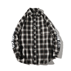 Printed plaid shirt fashion men's Korean jacket long sleeve shirt with white background