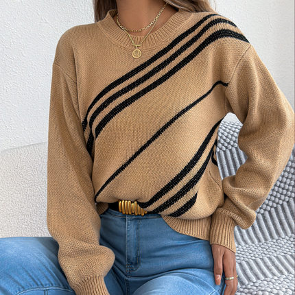 2025 autumn winter casual striped lantern pullover sweater