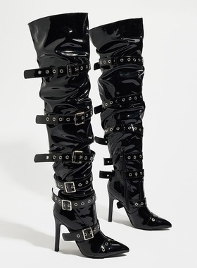 fashion women high heels over knee boots leather shoes 11cm