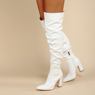 ladies pu leather thick heels autumn women's high boots 2026