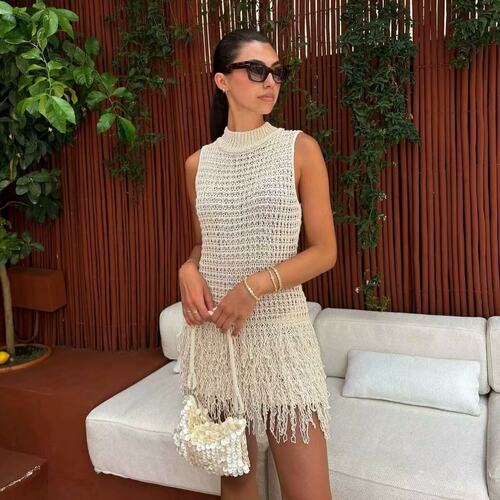 2026 new women knitted sundress fringe hollow skirt fashion