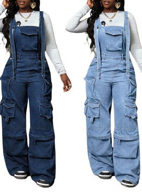 2026 new Fashion women's wide leg denim overalls jumpsuit