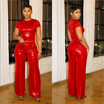 2026 Fashion Women Slimming Short Sleeve Wide Leg Pants Set