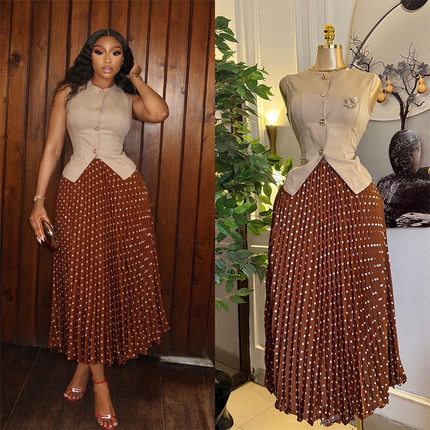 Women's elegant sleeveless vest pleated skirt two-piece set