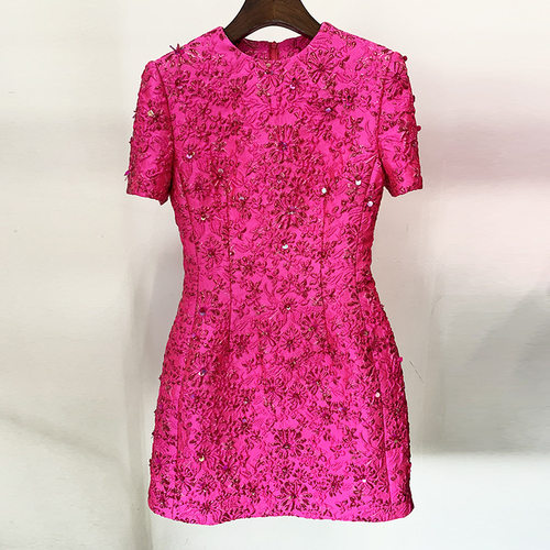 fashion women's high-grade rose pink short-sleeved dress