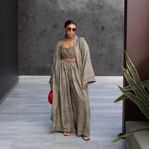 Women's cardigan strapless wide leg pants three piece set