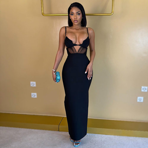 2026 black Slim fit backless sexy split hip skirt dress lady