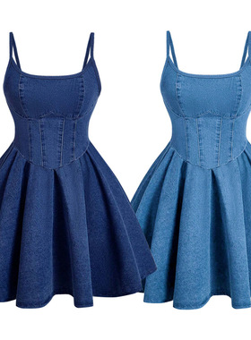 2026 casual women's suspender backless dress 吊带牛仔连衣裙