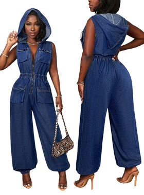 2026 Women new fashion sleeveless denim jumpsuit 牛仔连体裤