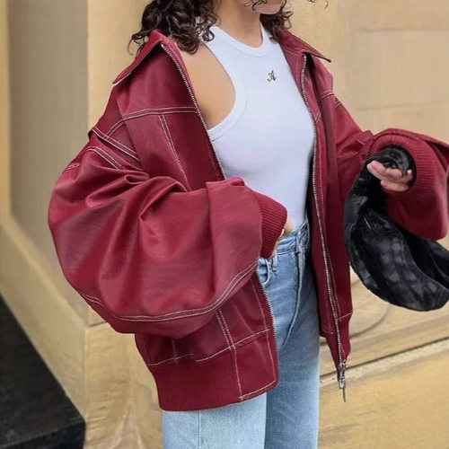 2026 Women's Fashion Collar Long Sleeve Jacket Zipper Coat