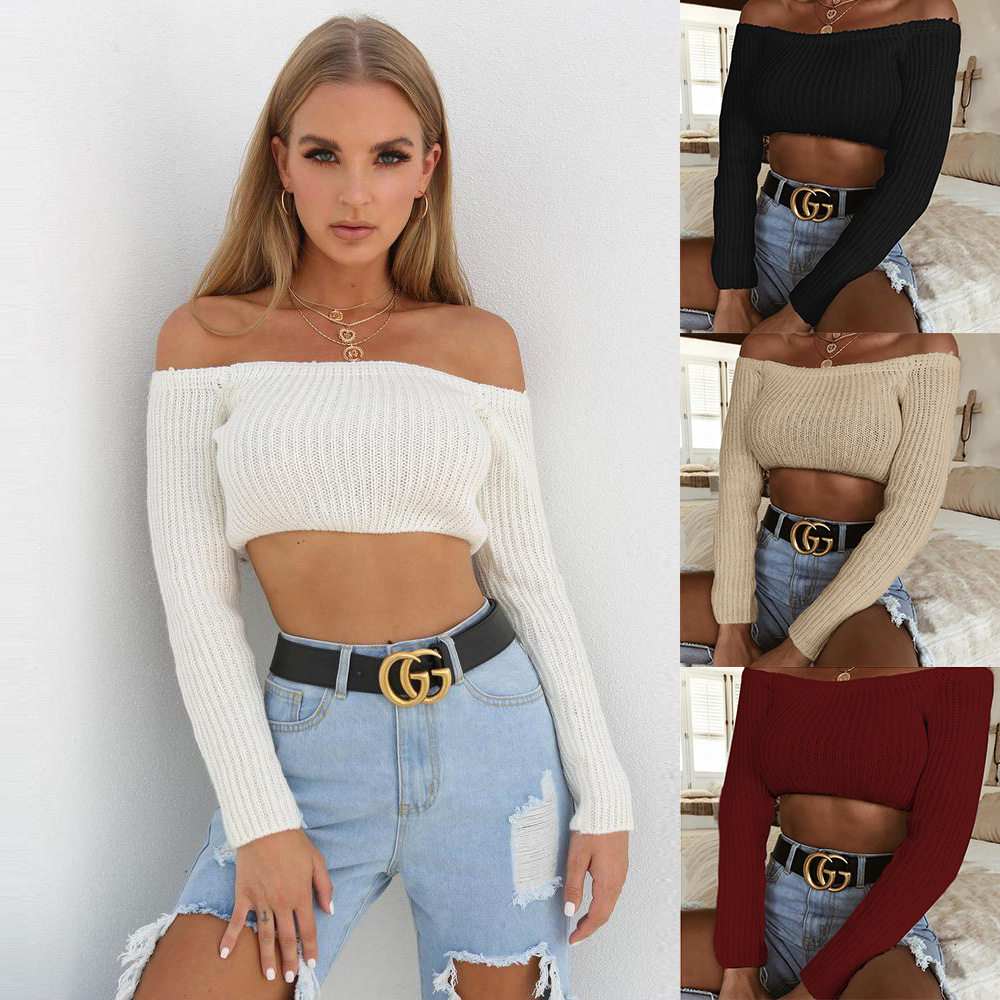 2018 New women fashion sexy sweater 新款长袖一字肩性感毛衣在类目 女装/女士精品, 毛衣中 - 来自Buy2taobao.com提供专业的淘宝代购服务