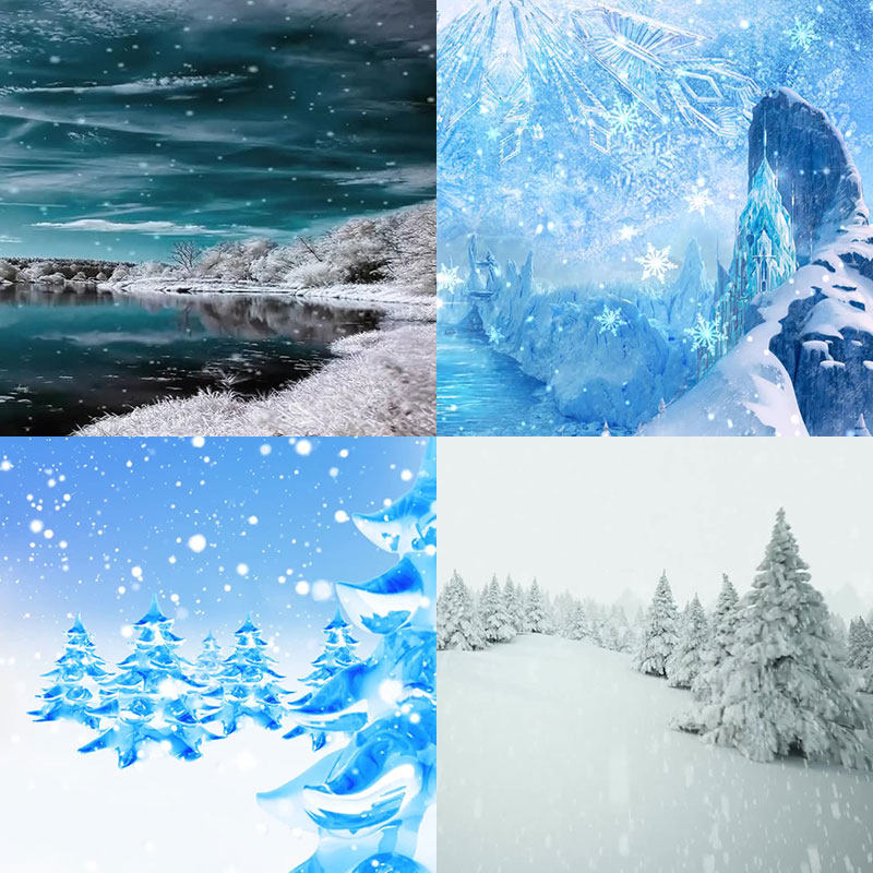 冰雪世界视频素材雪花纷飞梦幻雪景雪山冬季滑雪雪松背景素材d125