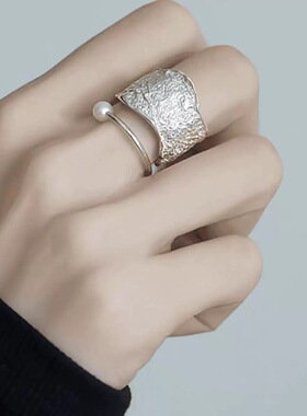 镀银双层几何线条戒指女开口可调节食指环轻奢简约肌理设计时髦感