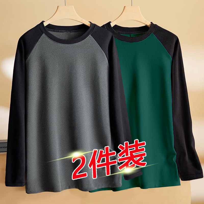 外贸出口长袖t恤男士秋冬季时尚潮牌撞色保暖上衣宽松德绒体恤衫